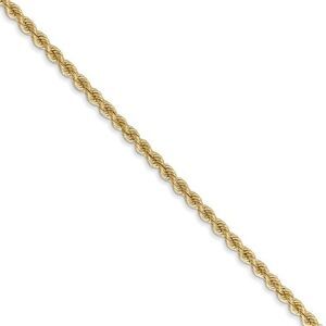 2.25mm, 14k Yellow Gold, Handmade Solid Rope Chain Necklace, 26 Inch